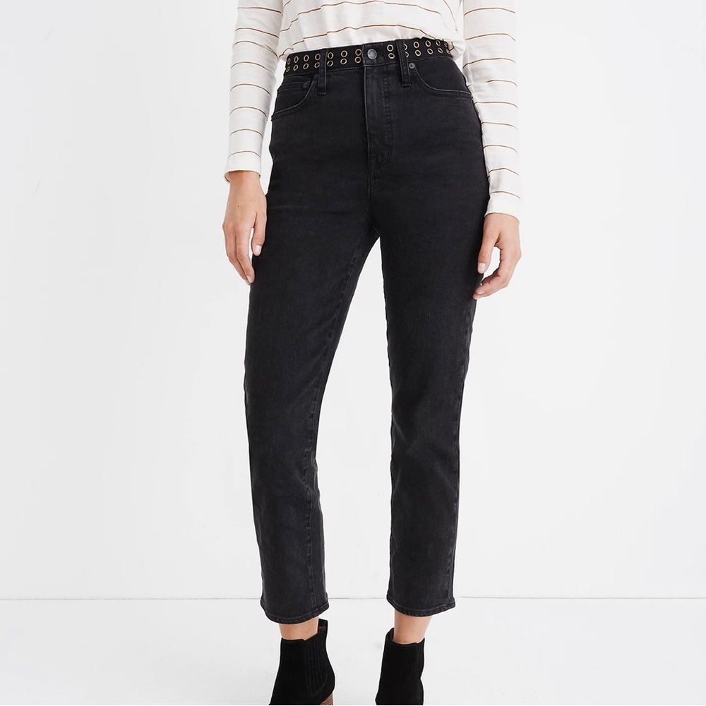 Madewell Classic Straight Jeans Size 29 Lunar Wash Grommet Edition Black Denim